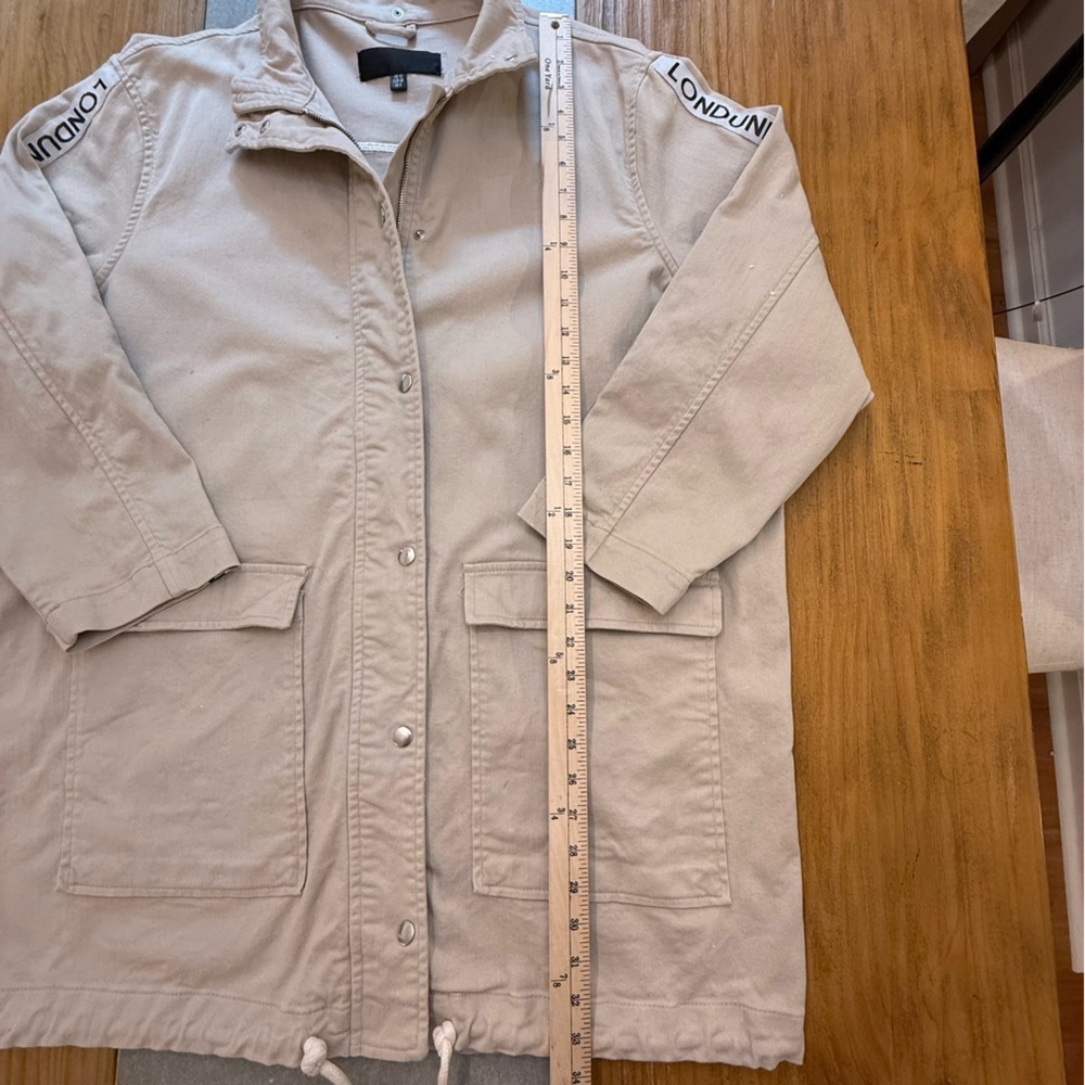 Londunn + Missguided Tan Khaki Utility Jacket Trench Coat Logo Sleeves Size 8 - Picture 12 of 15